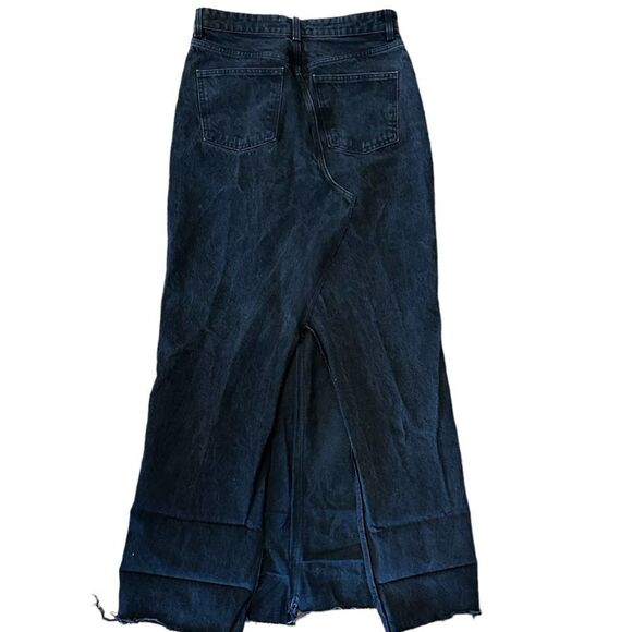Custom Reworked Zara Black Denim Jean Maxi Skirt With Slit Raw Hem Maxi Skirt - Picture 4 of 12